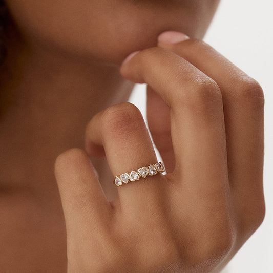 “Heartfall” S925 Sterling Silver Pave Heart Ring