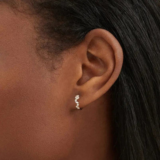 “Sculpted Drift” Geometric Zircon Huggie Hoop Earrings
