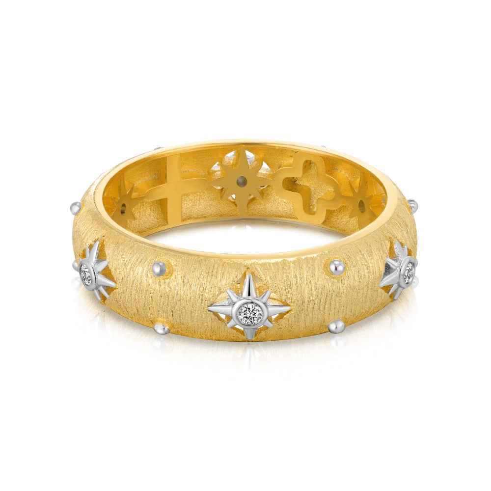 925 Sterling Silver Gilded Bloom Filigree Clover Necklace & Ring Set Gold Vermeil
