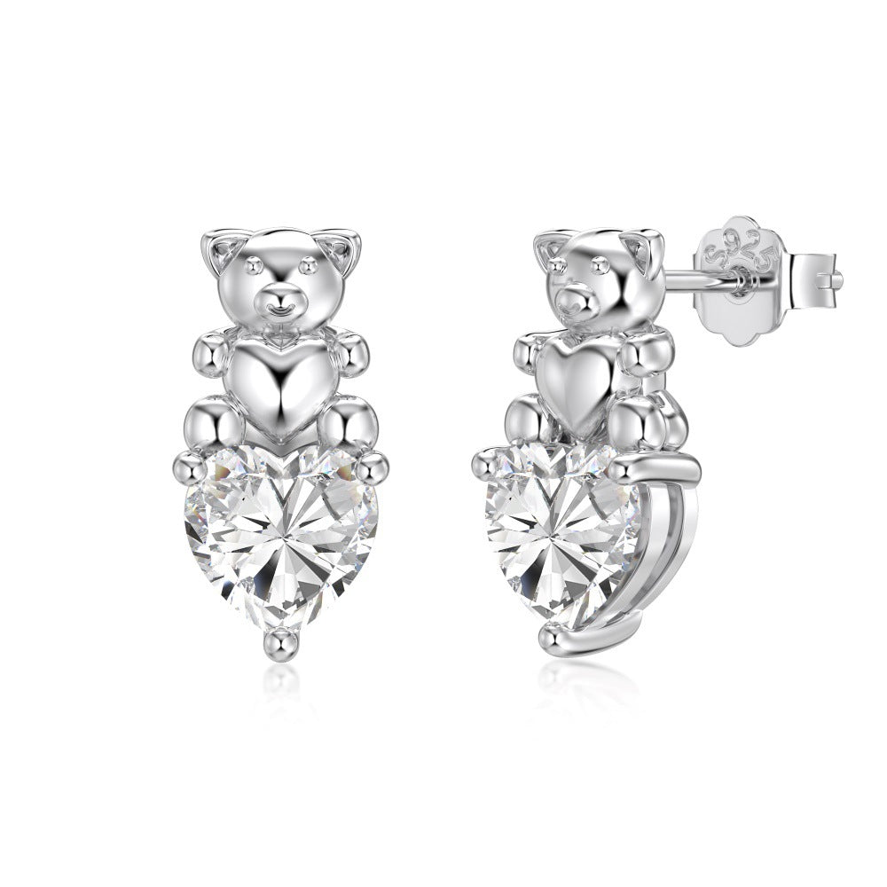 925 Sterling Silver Teddy Bear Heart Necklace & Earrings Set – Sweet Bear Spark