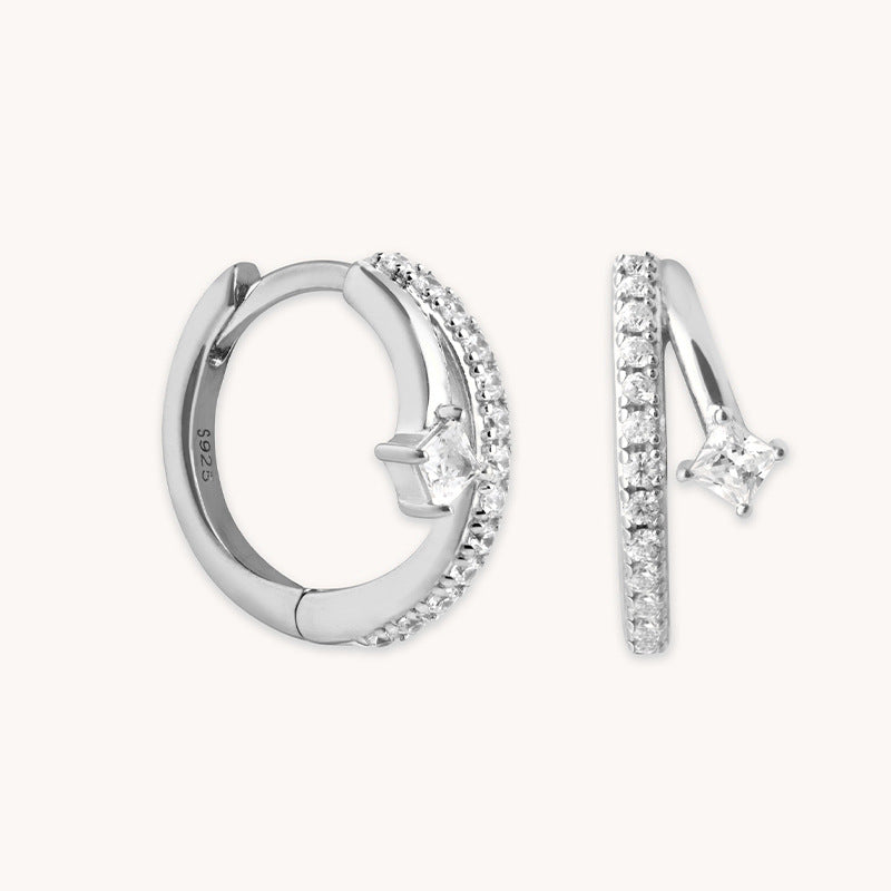 “Square Gleam” S925 Sterling Silver Square Zircon Hoop Earrings