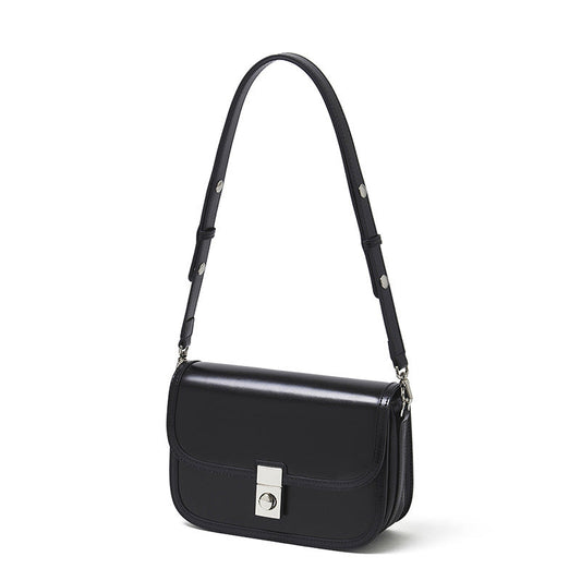 Women's Plain Cowhide Curved Satchel with Twist-Lock Closure