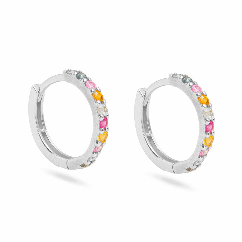 “Prismatic Gleam” S925 Sterling Silver Multicolor Zircon Huggie Hoop Earrings