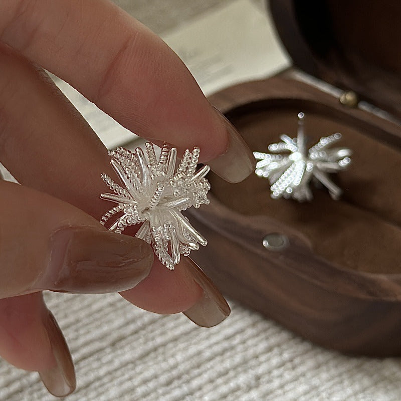 S925 Sterling Silver Floral Cluster Earrings Pearl Flower Stud Elegant Design