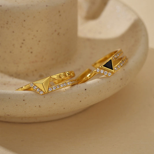 “Geometric Interlock” S925 Sterling Silver Layered Open Ring