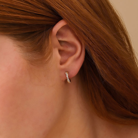 “Crossline Spark” S925 Sterling Silver Single-Row Pavé Hoop Earrings