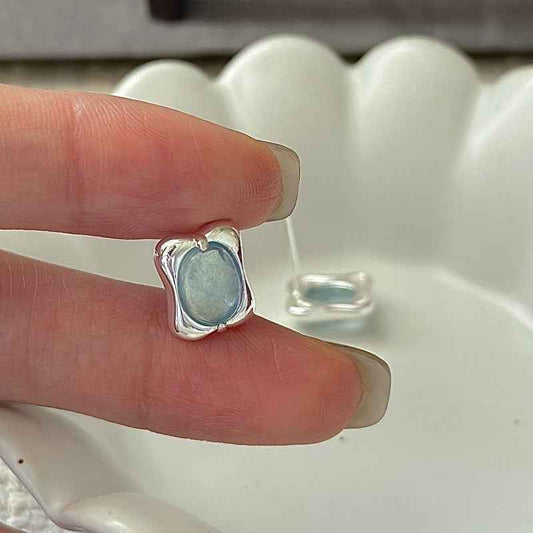 925 Sterling Silver Ocean Pillow Aquamarine Blue Jewelry Set Necklace Bracelet Earrings