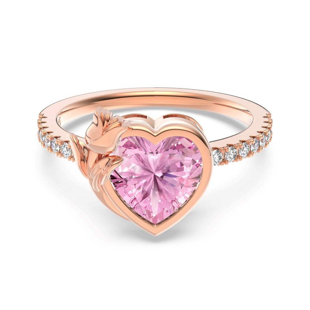 925 Sterling Silver Pink Heart Necklace & Ring Set – Blush Rose Vow