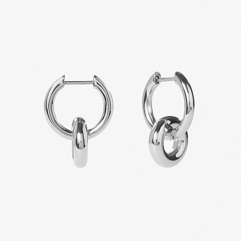 “Twin Orbit” S925 Sterling Silver Double Circle Hoop Earrings