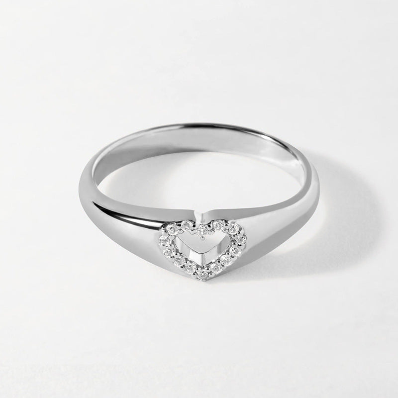 “Heart Within” S925 Sterling Silver Openwork Heart Ring with Sparkle