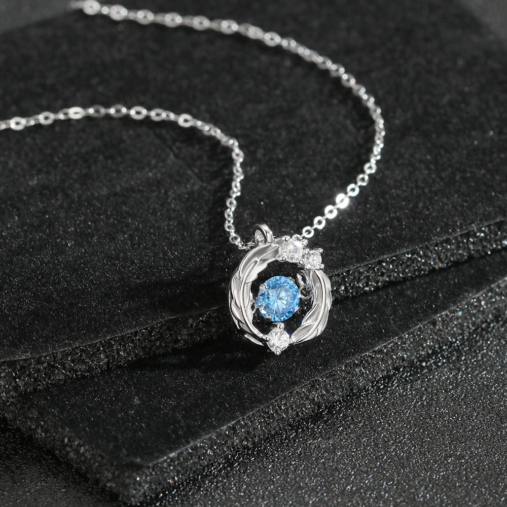 S925 Sterling Silver Wings of Fate Necklace Dancing Heart CZ Feather Pendant