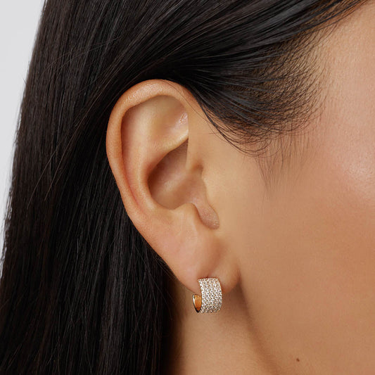 “C-Line Luxe” S925 Sterling Silver Five-Row Zircon C-Hoop Earrings