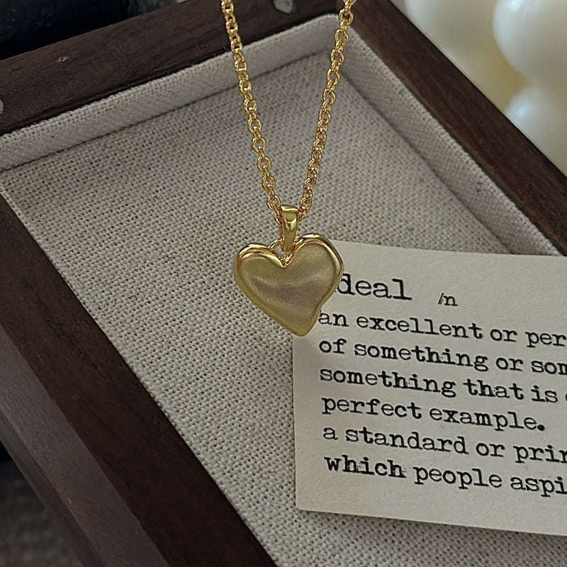 S925 Sterling Silver Matte Heart Necklace Brushed Heart Pendant Minimalist Jewelry