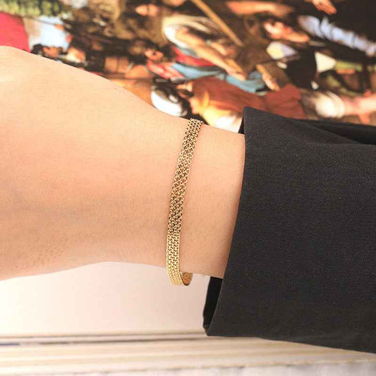925 Sterling Silver Woven Gleam Textured Chain Bracelet Gold Platinum Plated