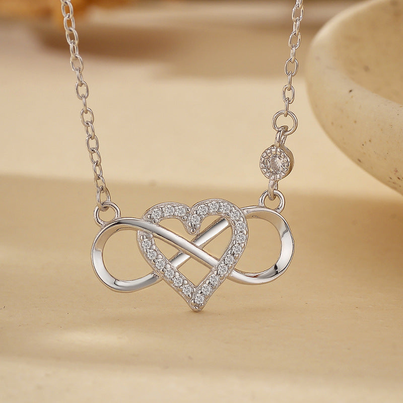 “Geometric Heart” S925 Sterling Silver Zircon Heart Pendant Necklace