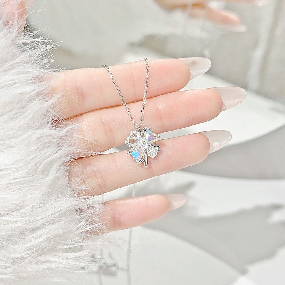 Dream Clover Opal Four Leaf Clover Necklace with Zircon in S925 Sterling Silver