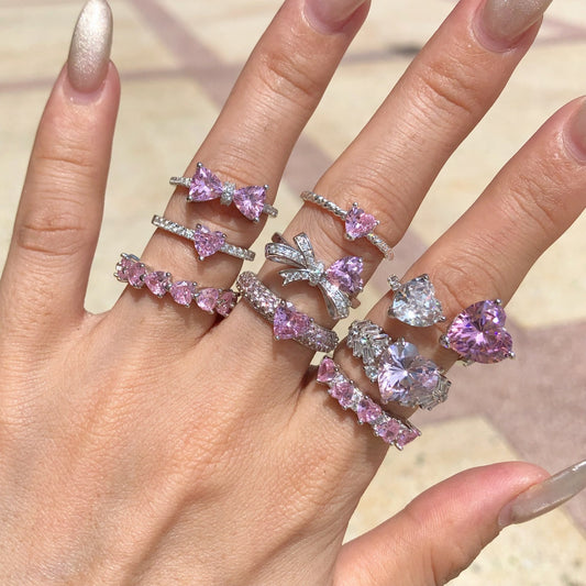 “Pink Heart Eclat” S925 Sterling Silver Pink Zircon Heart Ring