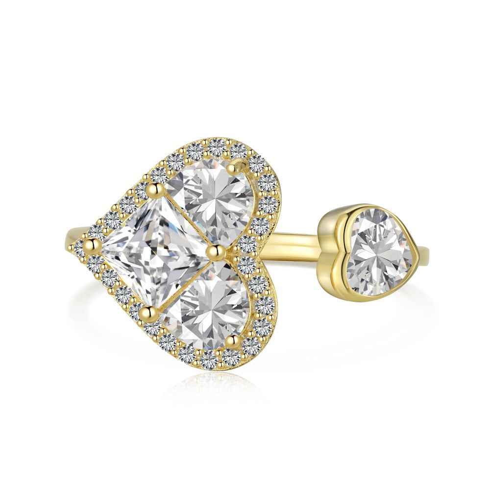 Éclat Amour Heart Pavé Ring, S925 Sterling Silver Zircon Jewelry