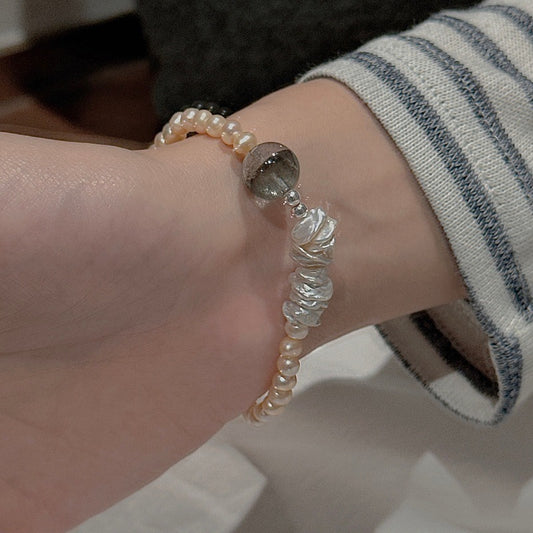 “Pearl Current” S925 Sterling Silver Adjustable Pearl Stretch Ring