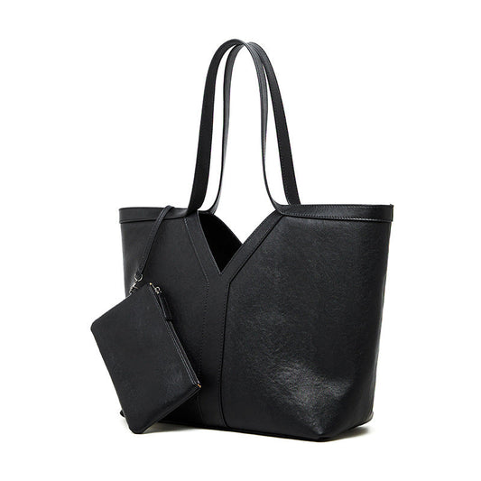 Women's Genuine Leather Open Top Vertical Tote Bag
