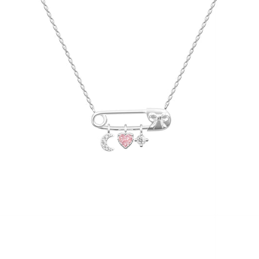 S925 Sterling Silver Safety Pin Necklace Adjustable Chain
