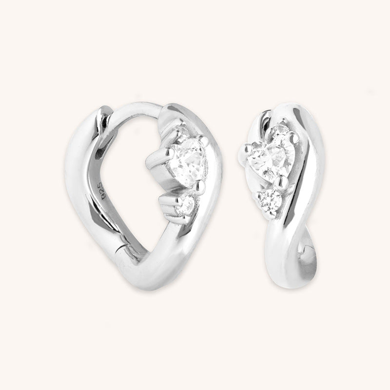 “Heartglow Curve” S925 Sterling Silver Heart Zircon U-Shaped Hoop Earrings