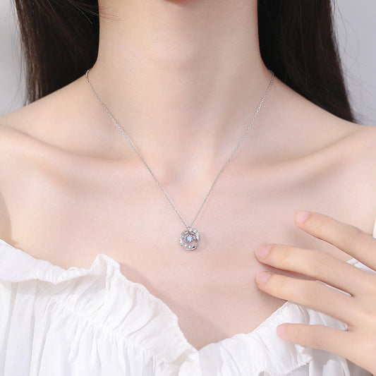 S925 Sterling Silver Wings of Fate Necklace Dancing Heart CZ Feather Pendant