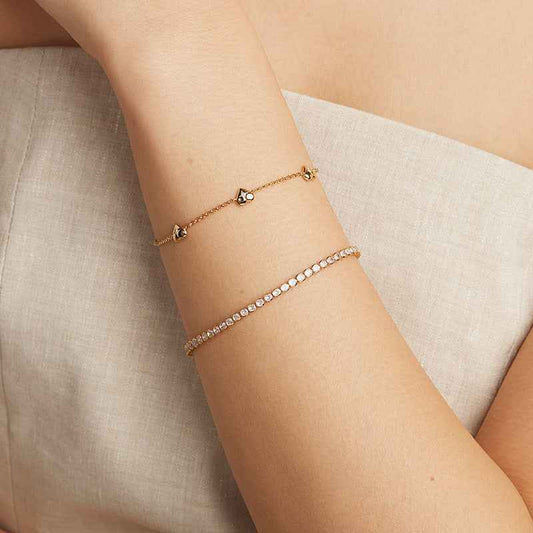 925 Sterling Silver Mini Heart Zircon Bracelet – Triple Heart Glow