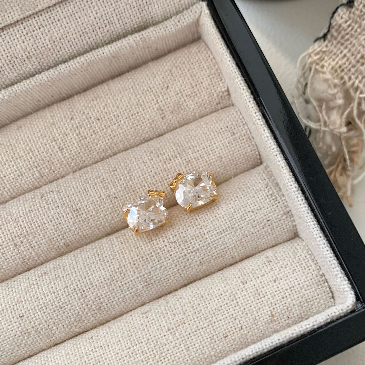Sweet Bow Zircon Necklace Ring Earrings Set 925 Sterling Silver