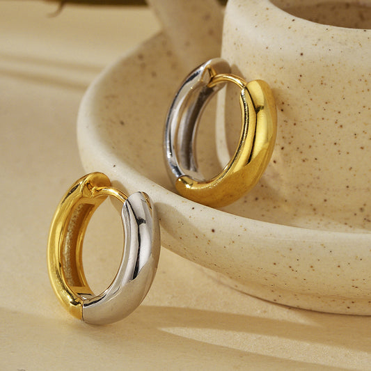 “Golden Silverline” S925 Sterling Silver Two-Tone Geometric Hoop Earrings