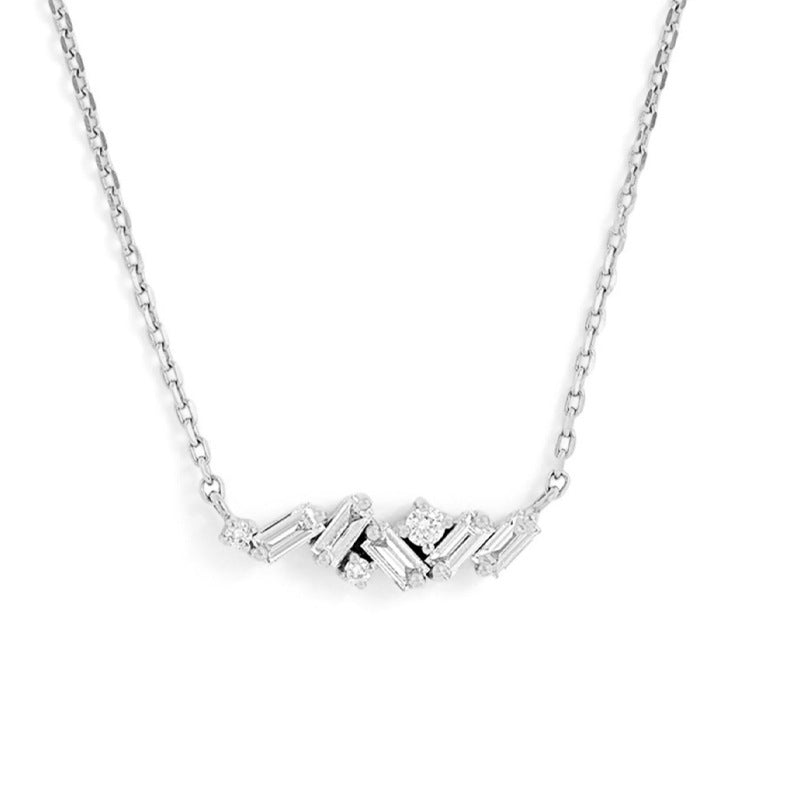 “Quadra Eclat” S925 Sterling Silver Zircon Geometric Necklace