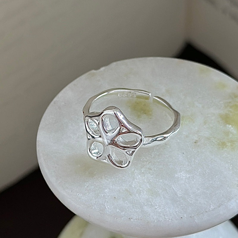 “Petite Bloom” S925 Sterling Silver Open Adjustable Flower Ring