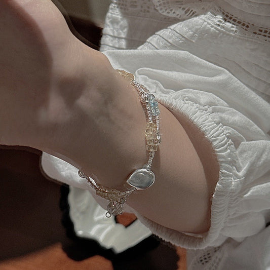 925 Sterling Silver Ocean & Sun Beads Bracelet Aquamarine Citrine Bracelet