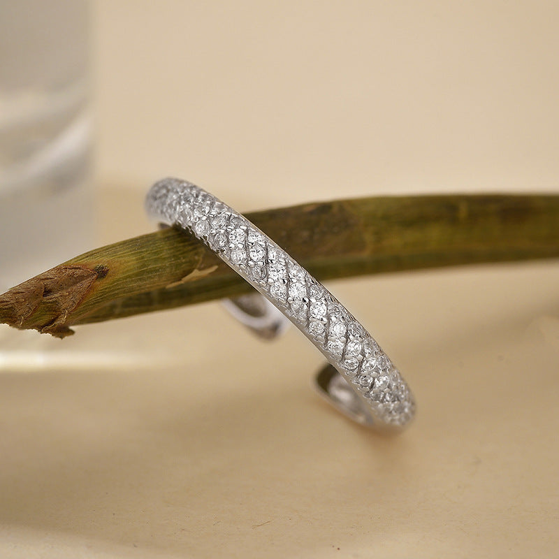 “Linear Brilliance” S925 Sterling Silver Micro-Set Zircon Open Ring
