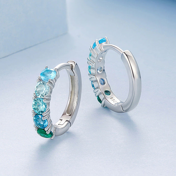 925 Sterling Silver Gradient Green Huggie Earrings