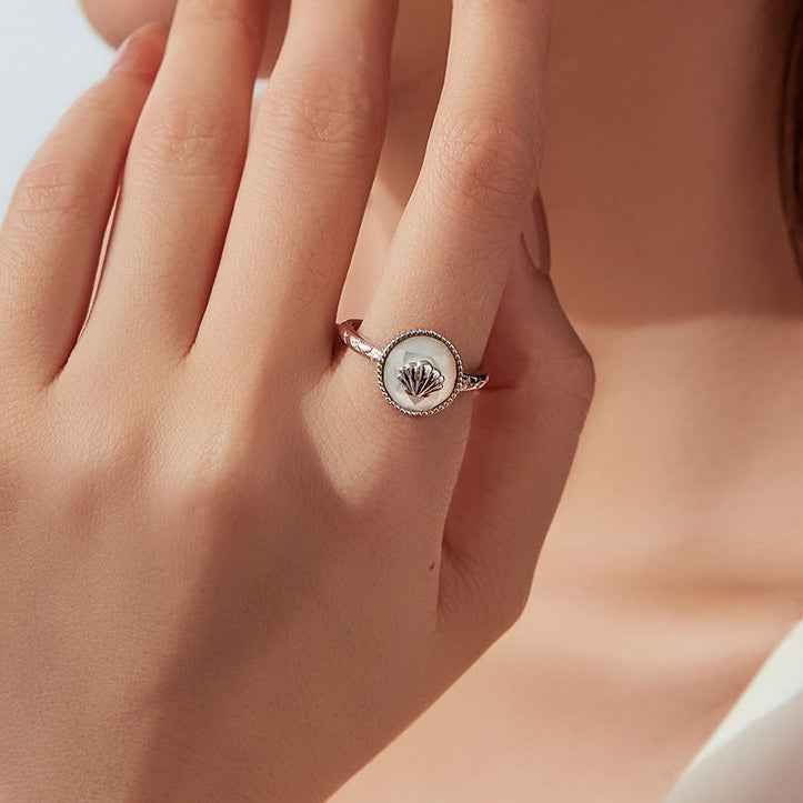 Pearl Shell Glow Mother of Pearl Open Ring – S925 Silver Ocean Inspired Jewelry