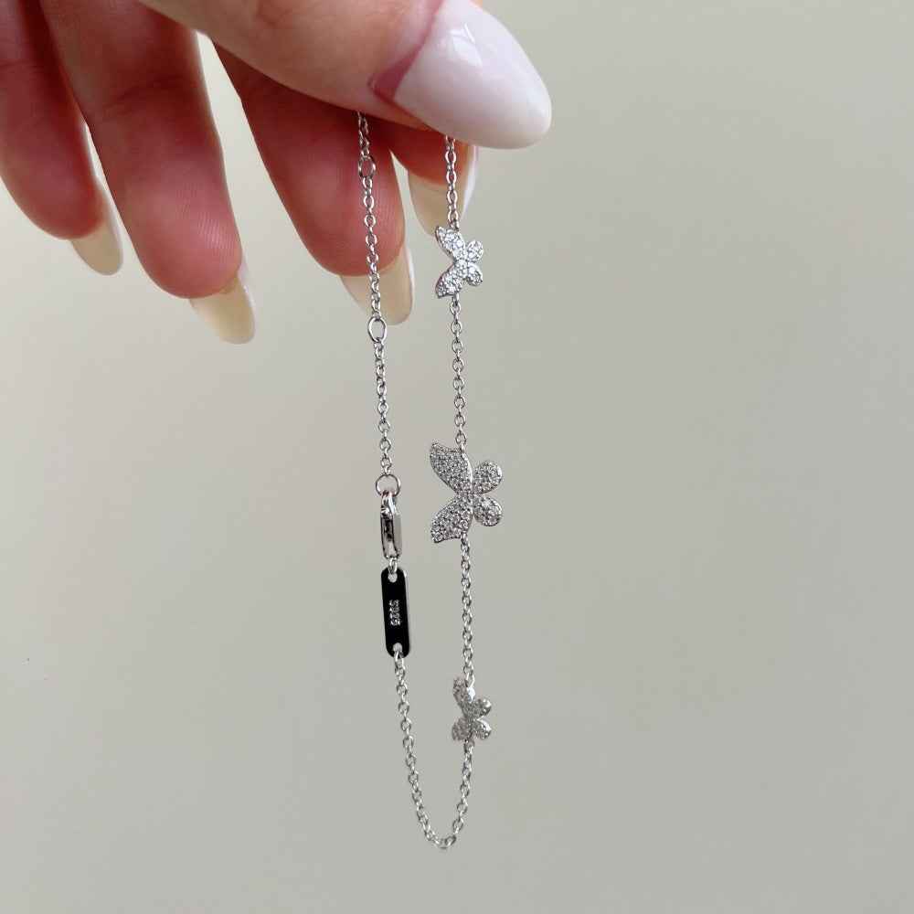 925 Sterling Silver Flutter Shine Butterfly Moissanite Bracelet Adjustable Chain