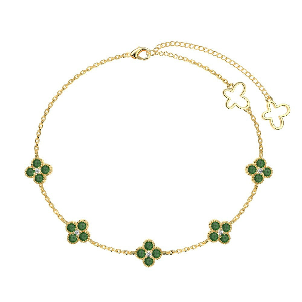 Roselle Clover S925 Sterling Silver Clover Zircon Charm Bracelet