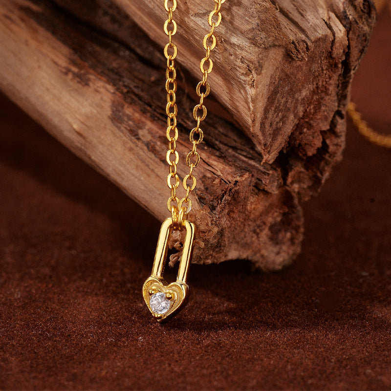 “Heart Lock” S925 Sterling Silver Zircon Heart Lock Necklace