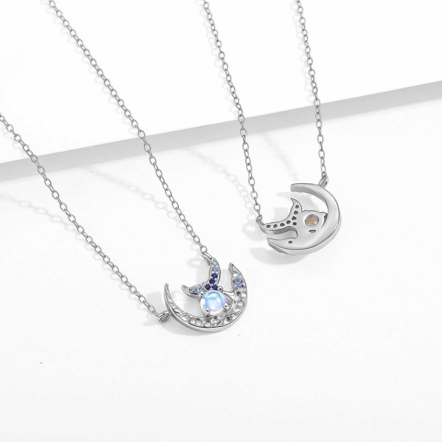 Moonlit Mermaid S925 Sterling Silver Moonstone Mermaid Tail Necklace