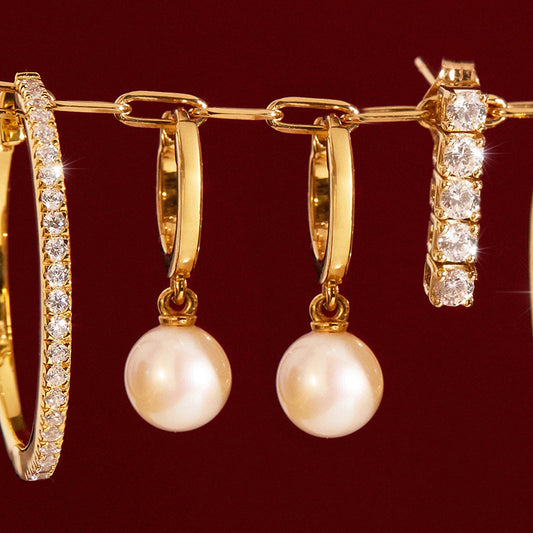 “Pearl Orbit” S925 Sterling Silver Pearl Huggie Hoop Earrings