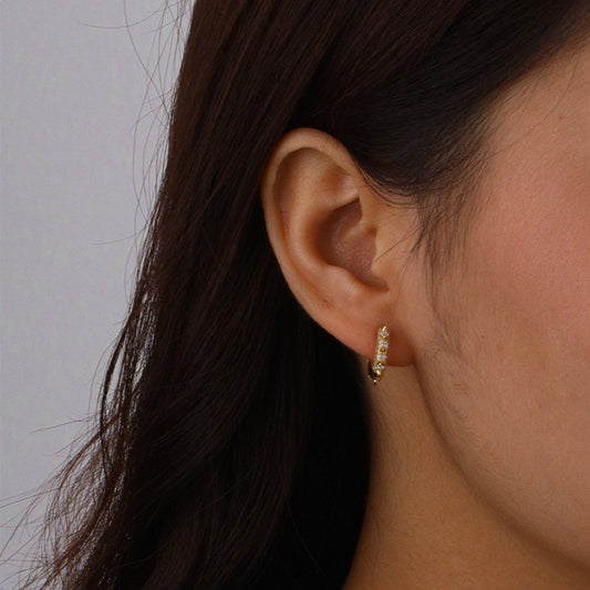“Studded Edge” S925 Sterling Silver Zircon Studded Hoop Earrings