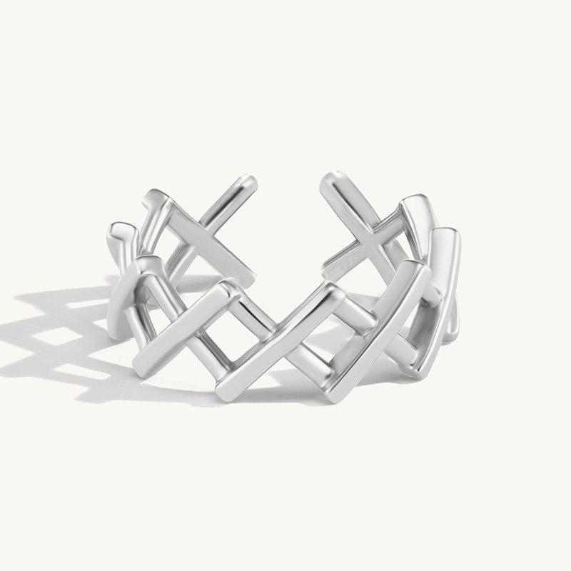 “Diamond Grid” S925 Sterling Silver Open Adjustable Lattice Ring