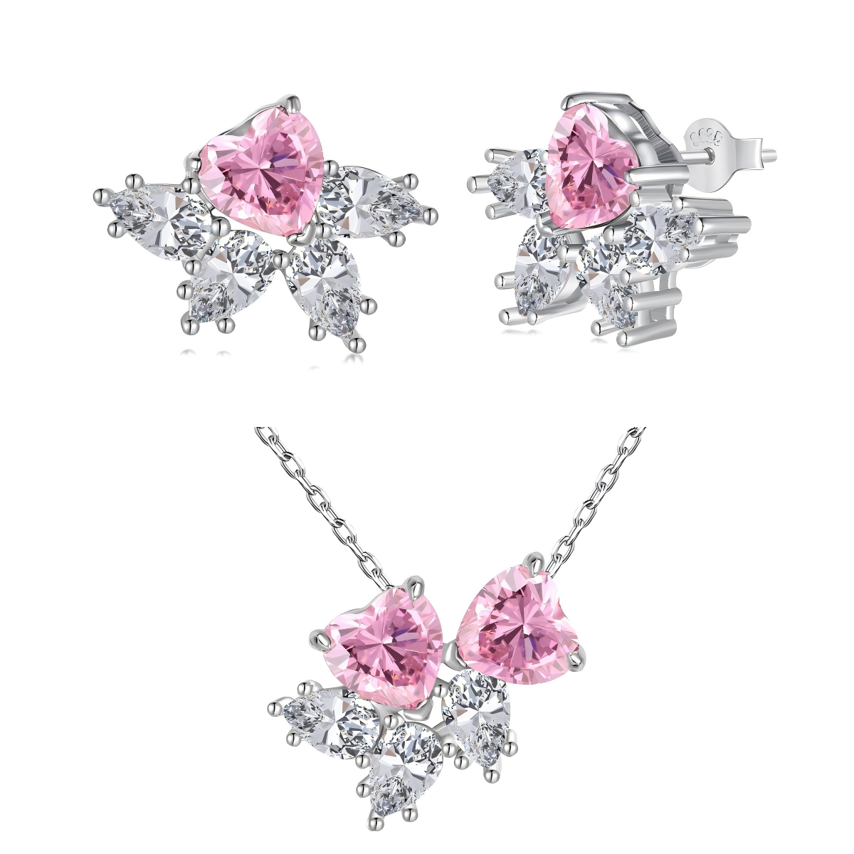 Rouge Vow S925 Sterling Silver Heart Zircon Necklace and Earrings Set