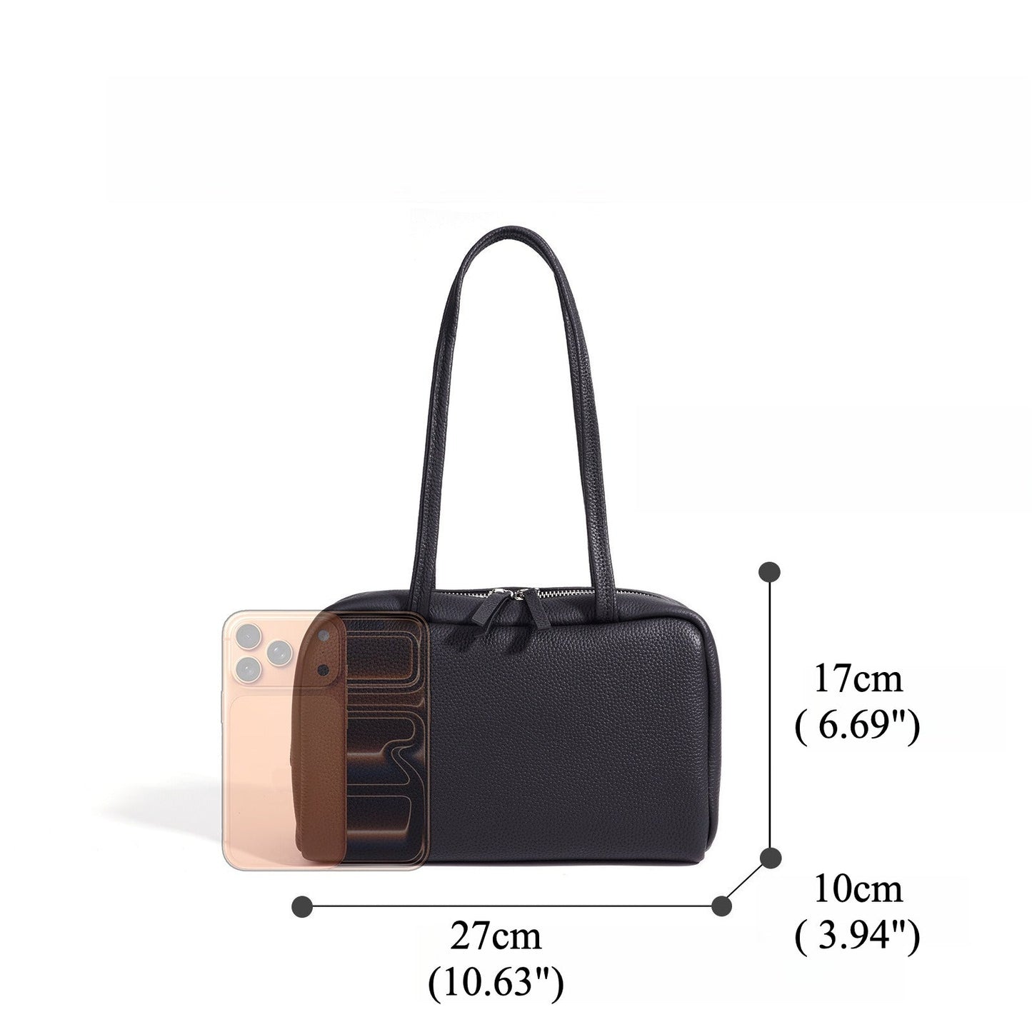 Women's Pebbled Cowhide Sleek Shoulder Clutch Bag