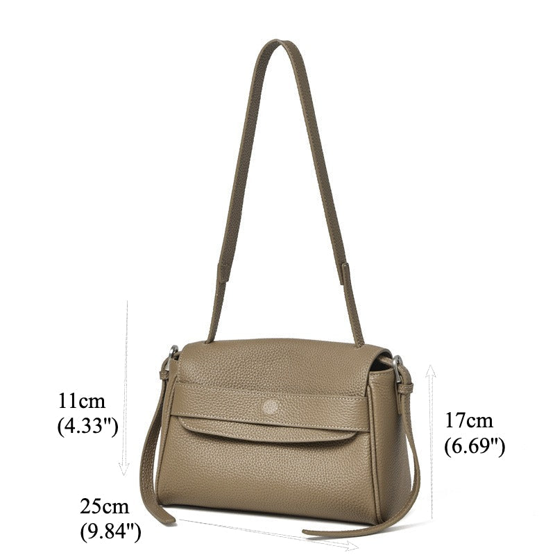 Women's Lychee-Grain Cowhide Flap Bag with Top Handle