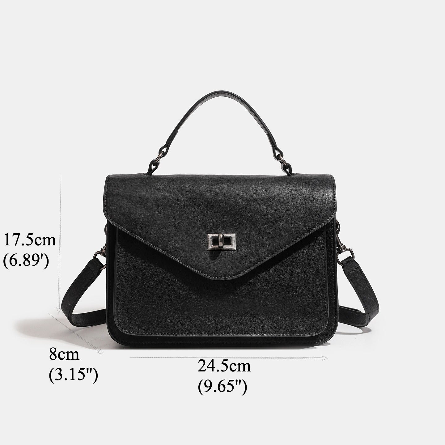Women's Genuine Leather V-Flap Messenger Bag with Twist Lock