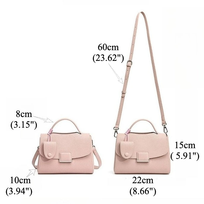 Women's Genuine Leather Square Flap Bag with Magnetic Closure