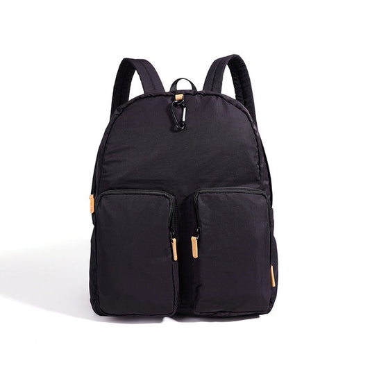 Women's Nylon Backpack with Genuine Leather Trim and Multiple Pockets