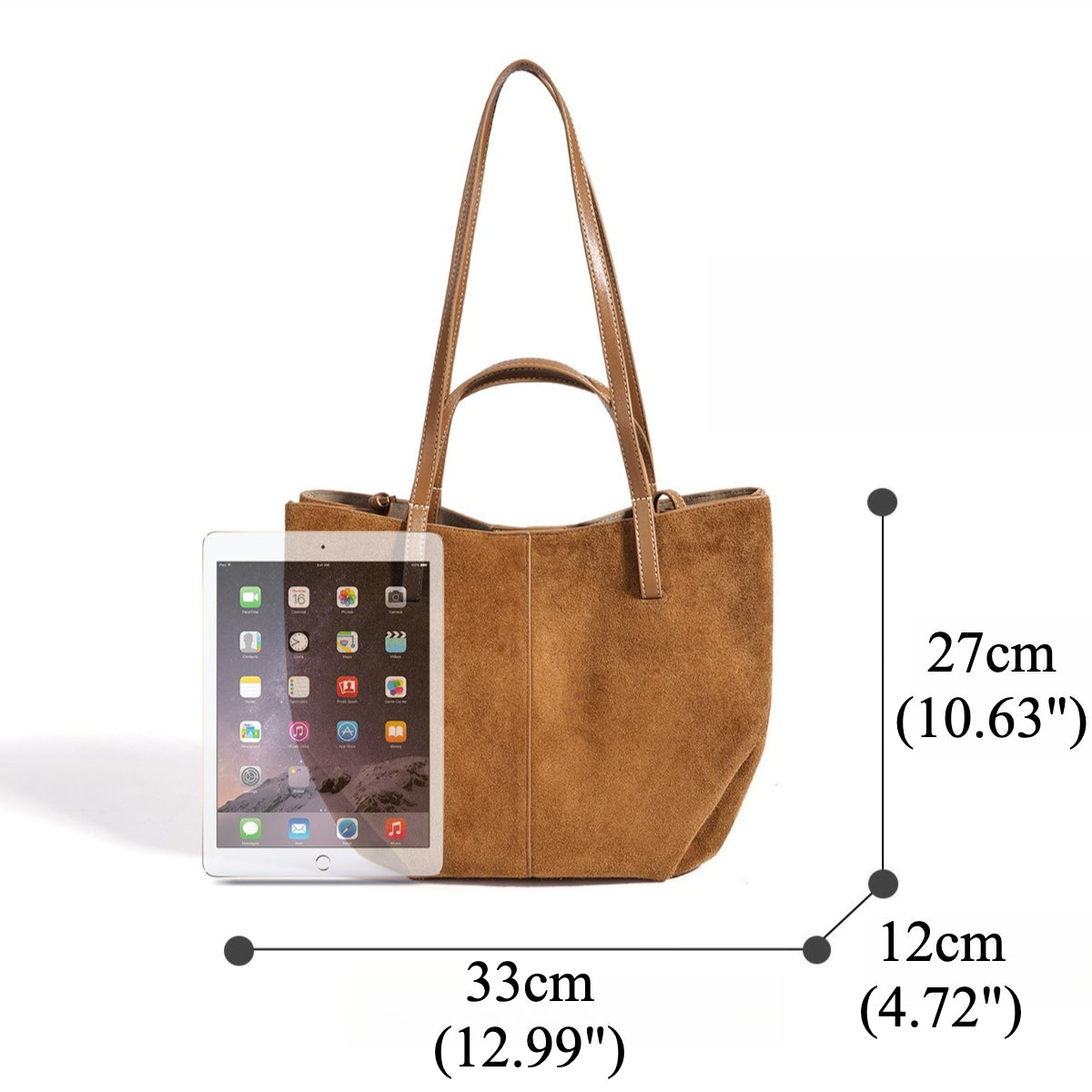 Women's Genuine Suede Tote Bag with Detachable Pouches